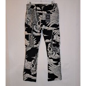 Rebel Vengeance Skeleton Pants Mens 28 Graphic Cargo Goth Y2K Streetwear